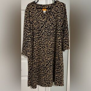 Ruby Rd. Black and Tan Animal Print Dress